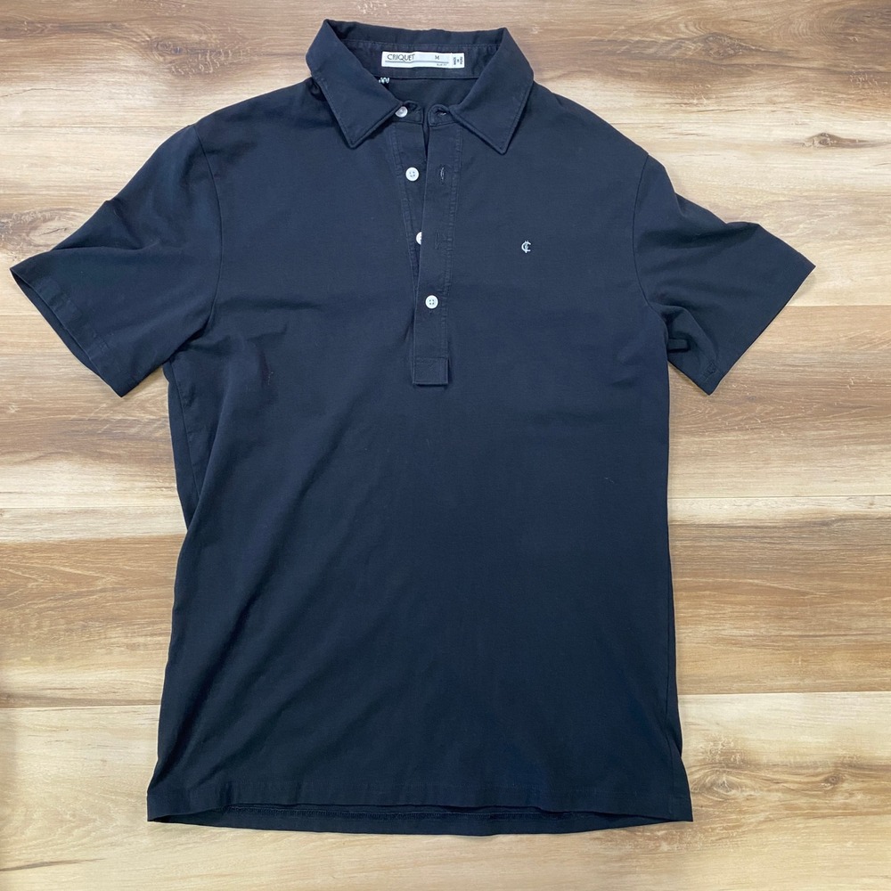 Criquet Polo Shirt Medium Slim Fit Pima Cotton Spandex Players 4 Button Black